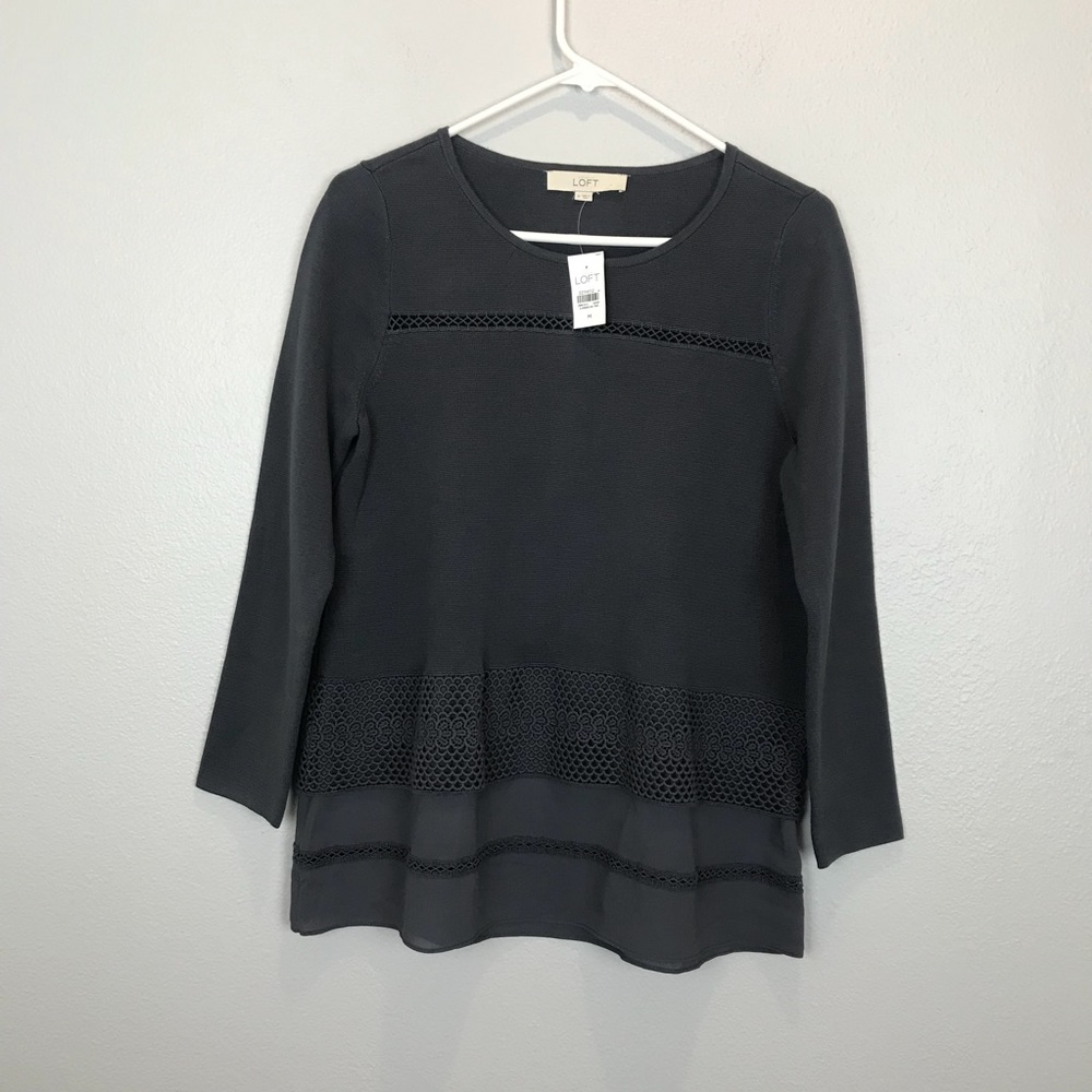 NWT LOFT Lacey Mixed Media Sweater Gray
